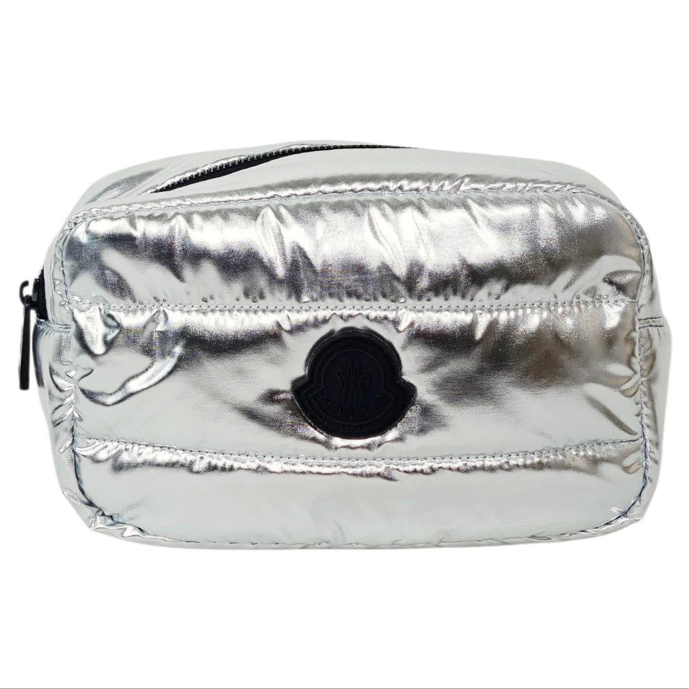 Moncler Parfums Metallic Silver Quilted Cosmetic Travel Pouch GWP NWOT